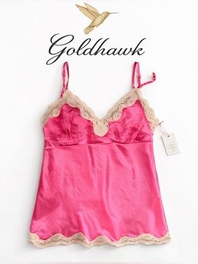 NWT Gold Hawk 100% Washable Silk with Lace Trim Camisole in Azalia Size Medium